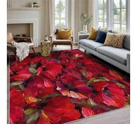 Générique Tapis Poppy, Tapis Salon Motif Fleurie Rouge 200x300 cm, Pile Courte, Antidérapant, pour Carpette Chambre, Descente de Lit, Lavable Interieur, Decoration Maison A(2608)