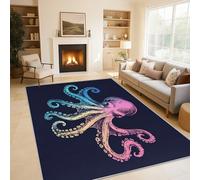 Générique Tapis Poulpe, Grand Tapis Salon 180x240 Animaux Marins Vie Marine Carpette Chambre, Flanelle Poil Ras Moelleux - Antidérapa Lavable en Machine H-47