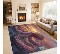 Générique Tapis Poulpe, Grand Tapis Salon 240x340 Vie Marine Animaux Marins Carpette Chambre, Flanelle Poil Ras Moelleux - Antidérapa Lavable en Machine H-47