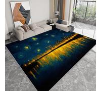 Générique Tapis pour Chambre 120x170 cm, Tapis Antidérapant Peinture l'huile Nuit Étoilée Horizon Ville, Poils Courts Doux Lavable en Machine Bleu Moquette pour Salon, Cuisine, Entrée, Salle à Manger
