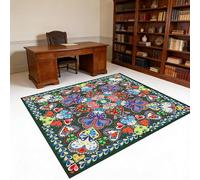 Générique Tapis pour Salon 70 x 70 cm - Petit Tapis carré Doux Lavable en Machine - Poils Courts antidérapants - Les Fleurs orientales Traditionnelles sont principalement Rouges et Vertes.