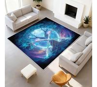 Générique Tapis pour Salon, Chambre à Coucher, Doux à Poils Courts et, Aantidérapant Lavable en Machine, pour Cuisine Salle à Manger et Extérieur 60 cm x 120 cm Bleu Arbre Baguette Magique Lune
