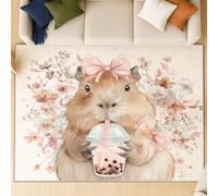 Générique Tapis pour Salon, Chambre à Coucher, Doux à Poils Courts et, Aantidérapant Lavable en Machine, pour Cuisine Salle à Manger et Extérieur 60 cm x 120 cm Rose Animal Mignon Capybara