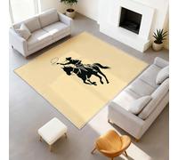 Générique Tapis pour Salon, Chambre à Coucher, Doux à Poils Courts et, Aantidérapant Lavable en Machine, pour Cuisine Salle à Manger et Extérieur 60 cm x 120 cm Beige Silhouette Cow-Boy Cheval