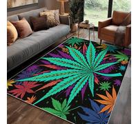 Générique Tapis Psychédélique Salon 60x90 cm Motif Cannabis Marijuana Coloré Feuille, Tapis Lavable Antidérapant Doux Poil Court, Decoration Chambre Descente De Lit Carpet