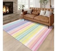 Générique Tapis Rayé Pastel 80x150, Lavable Poils Ras