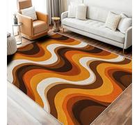 Générique Tapis Rétro Années 70, Grand Tapis de Chambre Salon, Motif Milieu du Siècle Moderne, 200x300, Antidérapant, Lavable, Doux, Poil Ras, Decoration Maison A4738