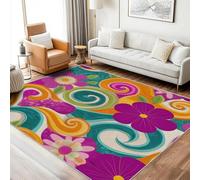 Générique Tapis Retro Années 70 Lavable 200x250 - Motif Abstrait Fleur Années 80, Grand Tapis Salon Chambre Cuisine Antidérapant Poil Court Doux Decoration Maison Carpet, FD1432