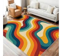 Générique Tapis Retro Années 70 Salon 140x200 cm Motif Rayures Coloré Texture Abstrait Vintage, Tapis Lavable Antidérapant Doux Poil Court, Decoration Chambre Descente De Lit Carpet
