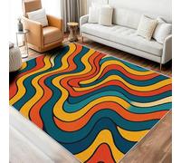 Générique Tapis Retro Chambre 200x300 cm Motif Abstrait Rayures Ligne Texture Orange Jaune, Tapis Cuisine Lavable Antidérapant Doux Poil Ras, Deco Chambre Moquette