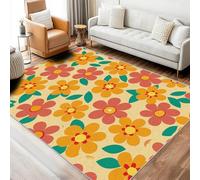 Générique Tapis Retro Fleur Salon 120x170 cm Motif Marguerite Petite Fleurs Années 70 Groovy, Tapis Lavable Antidérapant Doux Poil Court, Decoration Chambre Descente De Lit Carpet