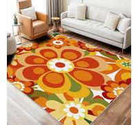 Générique Tapis Retro Salon 200x300 cm Motif Années 70 Abstrait Orange Marguerite, Tapis Lavable Antidérapant Doux Poil Court, Decoration Chambre Descente De Lit Carpet