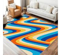 Générique Tapis Retro Salon 60x90 cm Motif Coloré Abstrait Texture Rayures Années 70 80, Tapis Lavable Antidérapant Doux Poil Court, Decoration Chambre Descente De Lit Carpet