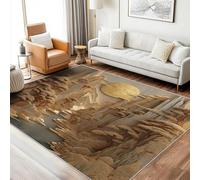 Générique Tapis Rivière Montagne Lavable 200x300 - Motif Or Arbre Lever De Soleil, Grand Tapis Salon Chambre Cuisine Antidérapant Poil Court Doux Decoration Maison Carpet, FD3512