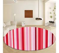 Générique Tapis Rond Ø 120 cm Minimalisme Rayures Verticales, Tapis à Pile Courte Doux et Moelleux Lavable en Machine, Grande Moquette Rouge Antidérapante pour Salon Chambre Chambre Enfant