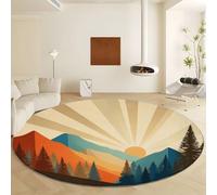 Générique Tapis Rond Ø 90 cm, Minimalisme Montagnes Abstraites Tapis Lavable en Machine Antidérapant - Doux Confortable et Facile à Nettoyer pour Salon Chambre Chambre d'enfant Cuisine
