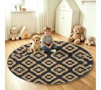 Générique Tapis Rond 100 cm Doux à Poils Courts, Antidérapant | Moderne Abstrait Tapis de Sol - Géométrie Carreau Bloc pour Chambre d'enfant, Salon, Salle de Jeux et Cuisine, Marron