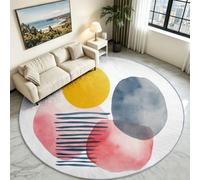 Générique Tapis Rond 100 cm, Lavable & Antidérapant Doux à Poils Courts Abstrait Rayures Cercles Tapis pour Salon Chambre Salle à Manger Chambre d'enfant Bureau Balcon Entrées, Blanc