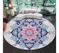 Générique Tapis Rond 100 cm Lavable en Machine, Géométrie Exquise Interieur Anti Slip Chambre à Coucher Salon Tapis d'Entrée Absorbant Antidérapant, Rose Bleu