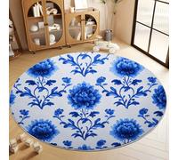 Générique Tapis Rond 100 cm Traditionnel Chinois Fleurs Porcelaine Tapis De Salon Rond Blanc Lavable en Machine Moquette, Chambre Adulte Doux Antidérapant Decoration Chambrel