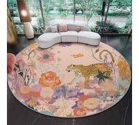 Générique Tapis Rond 120 cm Lavable en Machine, Motifs Floraux Abstraits Léopard Interieur Anti Slip Chambre à Coucher Salon Tapis d'Entrée Absorbant Antidérapant, Rose