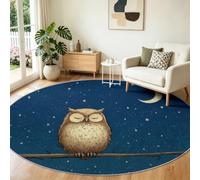 Générique Tapis Rond 120 cm Lavable Machine, Moquette Antidérapante Poil Bas Ciel Étoilé Nocturne, Animaux Chouettes pour Salon Chambre Salle à Manger Nursery Dortoir Enfants, Tapis de Jeu Bureau