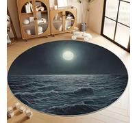 Générique Tapis Rond 120 cm Lavable Machine, Moquette Antidérapante Poil Bas, Clair de Lune Océan Nuit Soir pour Salon Chambre Salle à Manger Nursery Dortoir Enfants, Tapis de Jeu Bureau