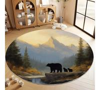 Générique Tapis Rond 120 cm Peinture À L’Huile Cascade Ours Noir Tapis De Salon Rond Brun Lavable en Machine Moquette, Chambre Adulte Doux Antidérapant Decoration Chambrel
