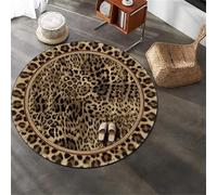 Générique Tapis Rond - 140 cm - Antidérapant - Décoratif - pour Salon, Chambre à Coucher - Motif imprimé léopard Unique - Marron jaunâtre