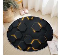 Générique Tapis Rond 150 cm Rond, Technologie du Futur Géométrie Hexagone Tapis Lavable en Machine pour Salon - Antidérapant Coureur Imprimé pour Salle à Manger Chambre d’Enfant Nurserie Sombre