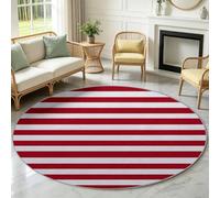 Générique Tapis Rond 160 cm, Lavable & Antidérapant Doux à Poils Courts Moderne Minimaliste Rayure Tapis pour Salon Chambre Salle à Manger Chambre d'enfant Bureau Balcon Entrées, Rouge