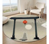 Générique Tapis Rond 160 cm Lavable Machine, Tapis Traditionnel Art Animaux Renard Blanc à Poils de Sol Antidérapant Gris Clair pour Entrée Salon Salle de méditation Décoration