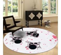 Générique Tapis Rond 160 cm Style Cartoon, Tapis Batterie Musique Lavable en Machine pour Salon - Coureur Antidérapant - Coureur Imprimé pour Salle à Manger Chambre d’Enfant Nurserie