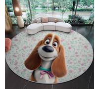 Générique Tapis Rond 180 cm Lavable en Machine, Personnages De Dessins AnimésChiens Mignons Interieur Anti Slip Chambre à Coucher Salon Tapis d'Entrée Absorbant Antidérapant, Bleu