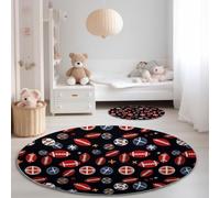 Générique Tapis Rond 180 cm Modèle De Football Américain Lavable en Machine, Style Sportif Intérieur Anti Slip Doux pour Chambre à Coucher Salon Chambre d’Enfant Bébé, Noir