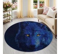 Générique Tapis Rond 180 Cm Noir Salon Chambre - Lavable en Machine - Tapis Rond Doux À Poils Courts pour Chambre d'enfant Garçons Et Filles - Ciel Étoilé Animaux Loup Bleu