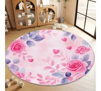 Générique Tapis Rond 200 cm Lavable Machine, Moquette Antidérapante Poil Bas, Floral Campagne Rose Aquarelle pour Salon Chambre Salle à Manger Nursery Dortoir Enfants, Tapis de Jeu Bureau