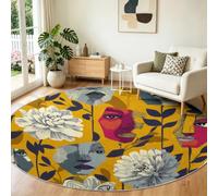 Générique Tapis Rond 200 cm Lavable Machine, Moquette Antidérapante Poil Bas, Floraux Abstrait Visage Humain pour Salon Chambre Salle à Manger Nursery Dortoir Enfants, Tapis de Jeu Bureau