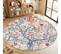 Générique Tapis Rond 200 cm Lavable Machine, Moquette Antidérapante Poil Bas, William Morris Floral Vintage Aquarelle pour Salon Chambre Salle à Manger Nursery Dortoir Enfants, Tapis de Jeu Bureau