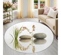 Générique Tapis Rond 60 cm et Moquette Minimalist Pierre Algues Surface De l'eau, Lavable en Machine & Antidérapant, Blanc Petit Tapis pour Descente de Lit, sous-Chaise ou Déco de Bureau