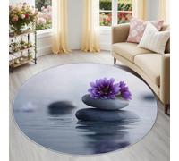 Générique Tapis Rond 60 cm et Moquette Nature Spa Pierre Fleurs, Lavable en Machine & Antidérapant, Gris Petit Tapis pour Descente de Lit, sous-Chaise ou Déco de Bureau