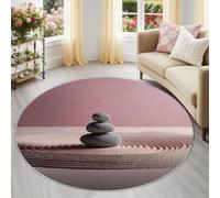 Générique Tapis Rond 60 cm et Moquette Nature Zen Jardin Pierre, Lavable en Machine & Antidérapant, Rose Petit Tapis pour Descente de Lit, sous-Chaise ou Déco de Bureau