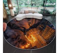 Générique Tapis Rond 60 cm - Fantaisie Dragon Ville Flamme Tapis Rond Lavable en Machine pour Salon Rouge Gris Imprimé pour Salle à Manger Chambre d’Enfant Nurserie, Antidérapant