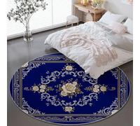 Générique Tapis Rond 60 cm Lavable en Machine, Bordure Rectangulaire Classique Rose Interieur Anti Slip Chambre à Coucher Salon Tapis d'Entrée Absorbant Antidérapant, Bleu Royal