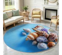 Générique Tapis Rond 60cm Coquillages Mosaïque Lavable | Tapis Rond Surréaliste, Doux Antidérapant Lavable pour Salon, chambre, bureau et salle de bains