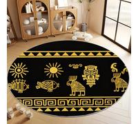Générique Tapis Rond 80 cm Iconographie Mexicaine Animaux Soleil Tapis De Salon Rond Noir Lavable en Machine Moquette, Chambre Adulte Doux Antidérapant Decoration Chambrel