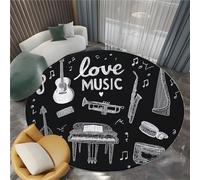Générique Tapis Rond 80 cm Instruments Dessinés Main Guitare Piano Batterie Tapis De Salon Rond Noir Lavable en Machine Moquette, Chambre Adulte Doux Antidérapant Decoration Chambrel