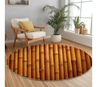 Générique Tapis Rond 80 cm Lavable Machine, Moquette Antidérapante Poil Bas, Mur de Bambou Rustique pour Salon Chambre Salle à Manger Nursery Dortoir Enfants, Tapis de Jeu Bureau