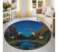 Générique Tapis Rond 90 cm et Moquette Oiseaux Aigles Ciel Nocturne Montagnes, Lavable en Machine & Antidérapant, Bleu Foncé Petit Tapis pour Descente de Lit, sous-Chaise ou Déco de Bureau