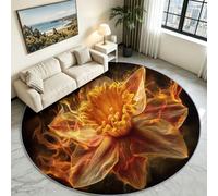 Générique Tapis Rond 90 cm Lavable en Machine, Tapis de Sol Antidérapant Poils Ras - 3D Moderne - Noir Fleur Narcisse Pétale, Doux pour Salon, Chambre d'enfant, Bureau, Cuisine